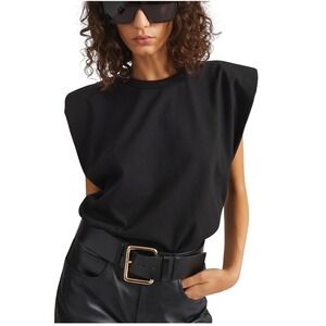 The Frankie Shop Women Eva Padded Shoulder Muscle Shirt Black size M Minimalist